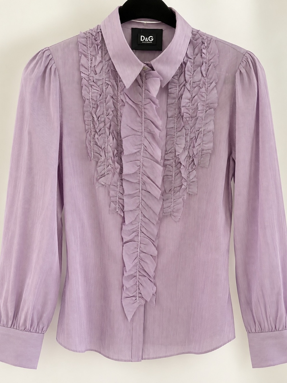 Dolce & Gabbana Lavender Ruffle-Front Button Down Blouse